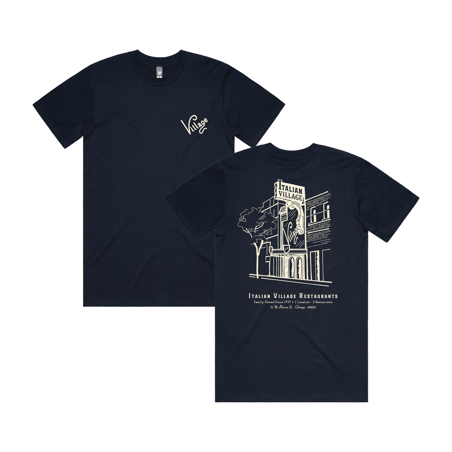 Drop 001 — Italian Village shirt, front and back